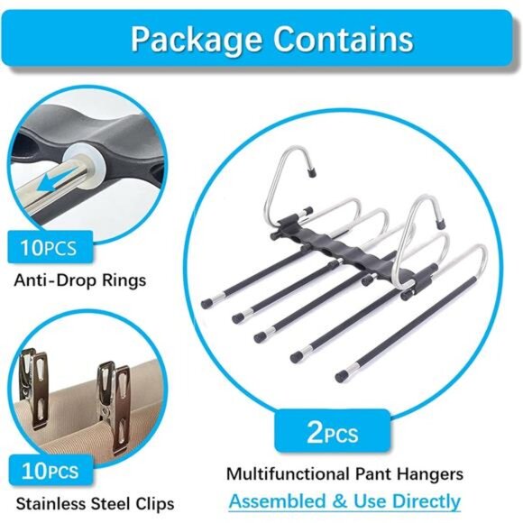 Magic Pants Hangers Space Saving - 2 Pack for Closet Multiple Layers - Picture 4 of 7